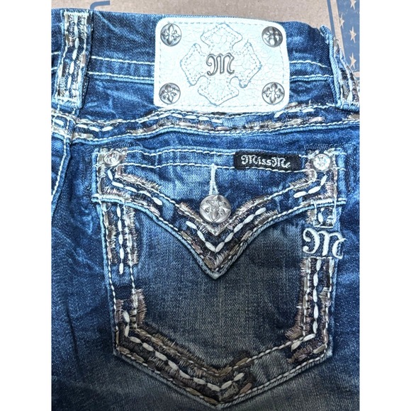 Miss Me Signature Boot Jeans Womens Size 26 Embellished Blue Denim - Picture 10 of 12